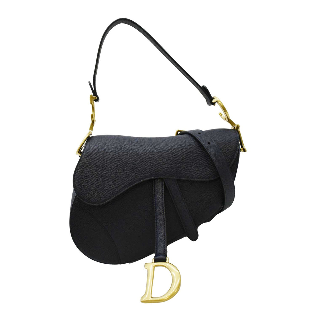 CHRISTIAN DIOR Saddle Grained Calfskin Leather Satchel Shoulder Bag Navy Blue Rovelle Bags