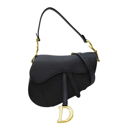 CHRISTIAN DIOR Saddle Grained Calfskin Leather Satchel Shoulder Bag Navy Blue Rovelle Bags