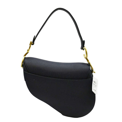 CHRISTIAN DIOR Saddle Grained Calfskin Leather Satchel Shoulder Bag Navy Blue Rovelle Bags