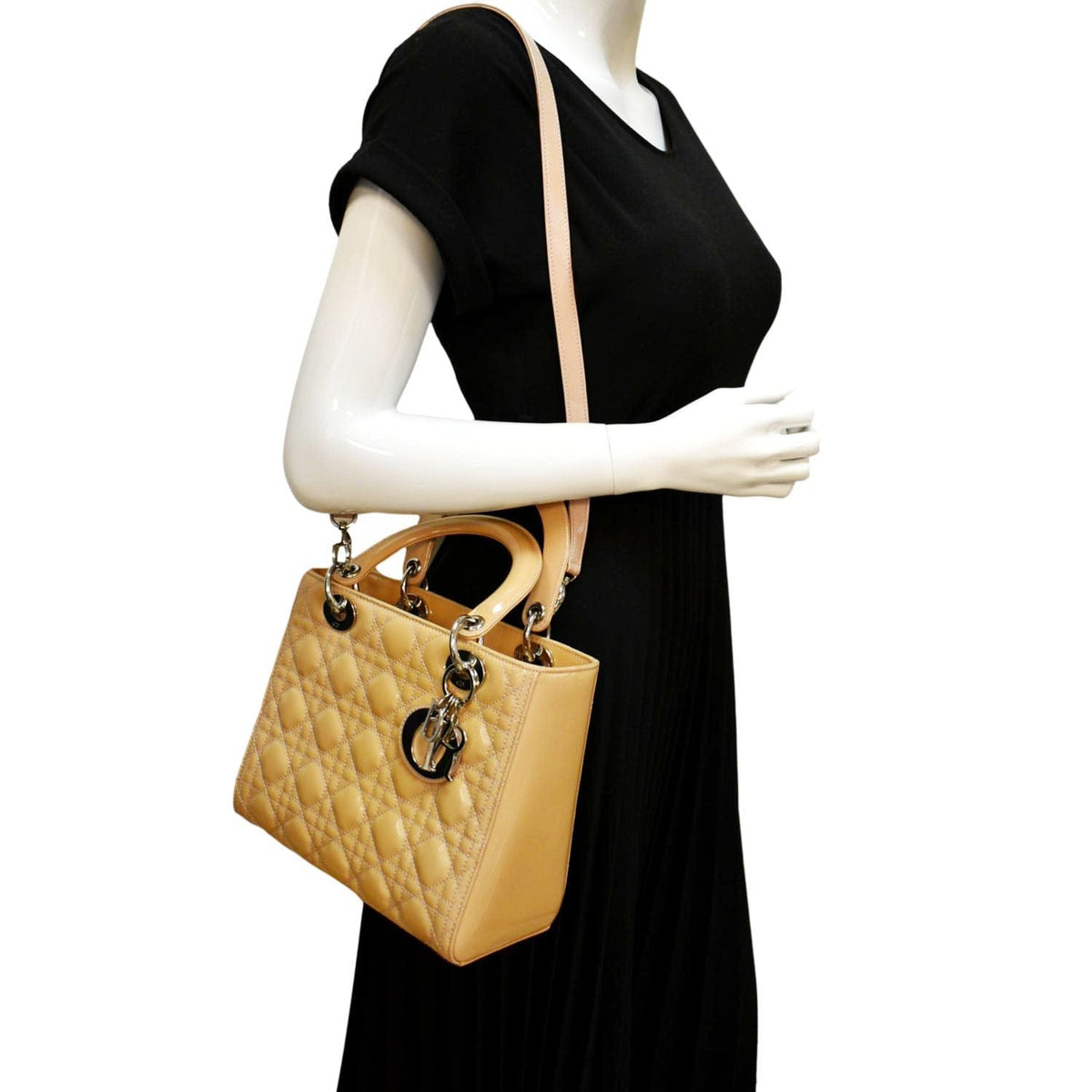 CHRISTIAN DIOR Medium Lady Dior Cannage Lambskin Leather Shoulder Bag Yellow Rovelle Bags