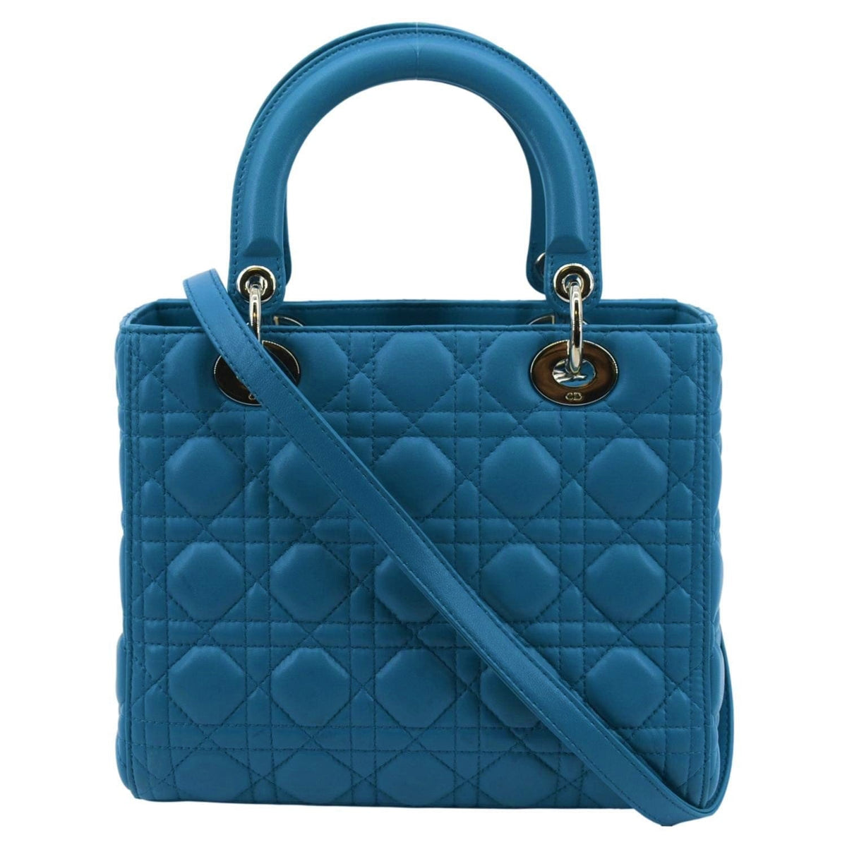 CHRISTIAN DIOR Medium Lady Dior Cannage Lambskin Leather Shoulder Bag Blue Rovelle Bags