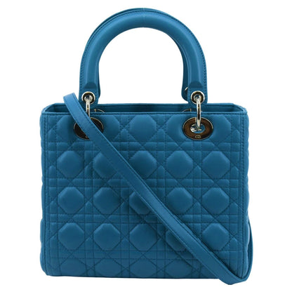 CHRISTIAN DIOR Medium Lady Dior Cannage Lambskin Leather Shoulder Bag Blue Rovelle Bags