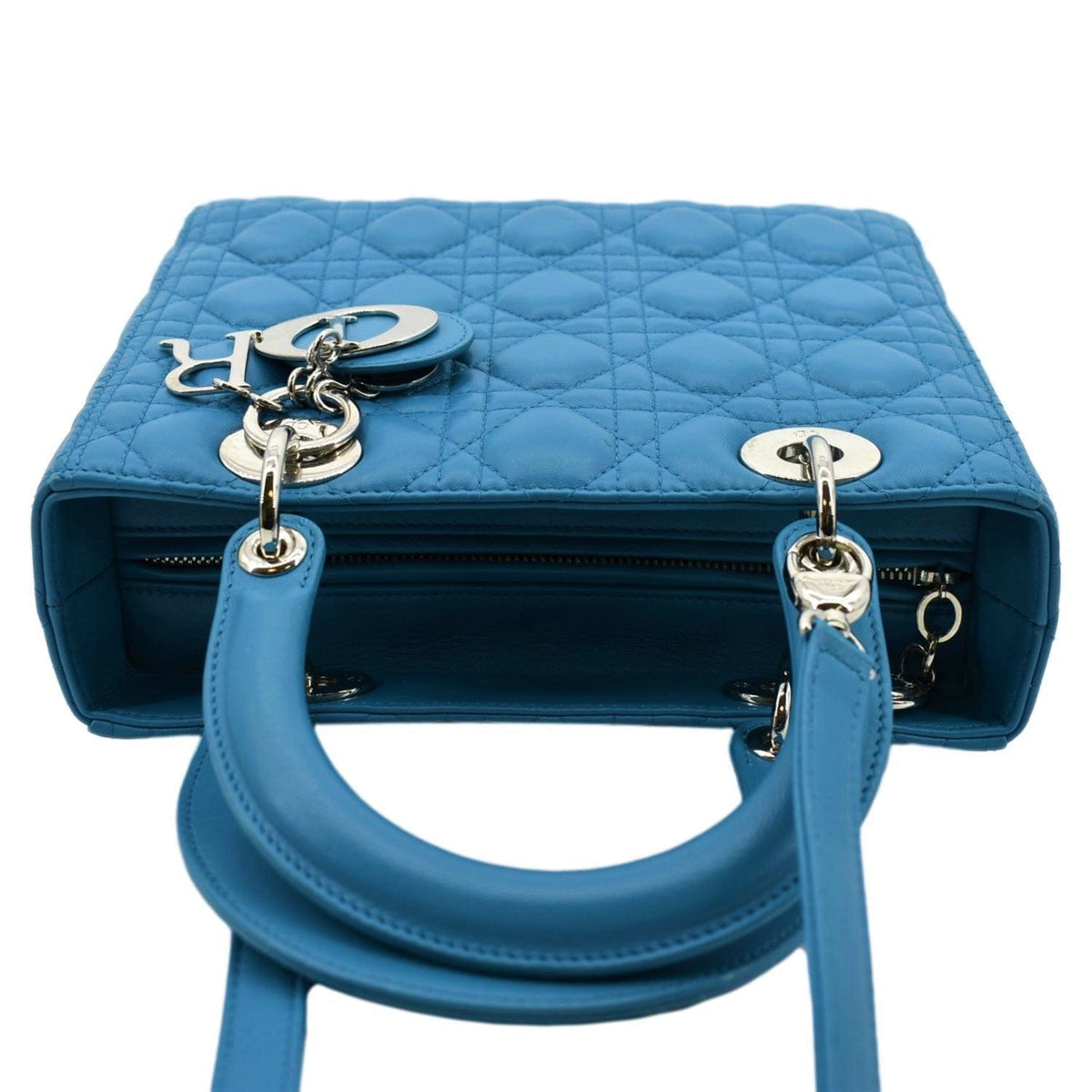 CHRISTIAN DIOR Medium Lady Dior Cannage Lambskin Leather Shoulder Bag Blue Rovelle Bags