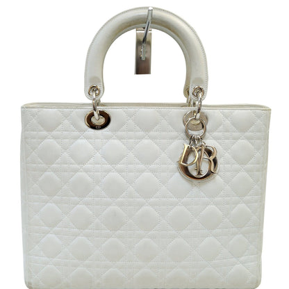 CHRISTIAN DIOR White Lambskin Leather Large Lady Dior Shoulder Bag - FINAL CALL Rovelle Bags