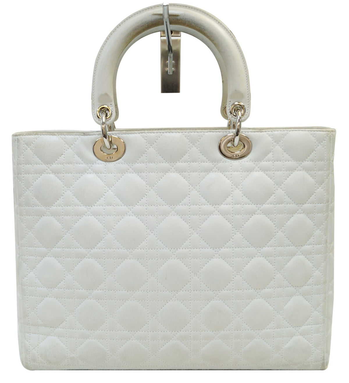CHRISTIAN DIOR White Lambskin Leather Large Lady Dior Shoulder Bag - FINAL CALL Rovelle Bags