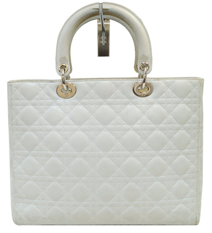 CHRISTIAN DIOR White Lambskin Leather Large Lady Dior Shoulder Bag - FINAL CALL Rovelle Bags