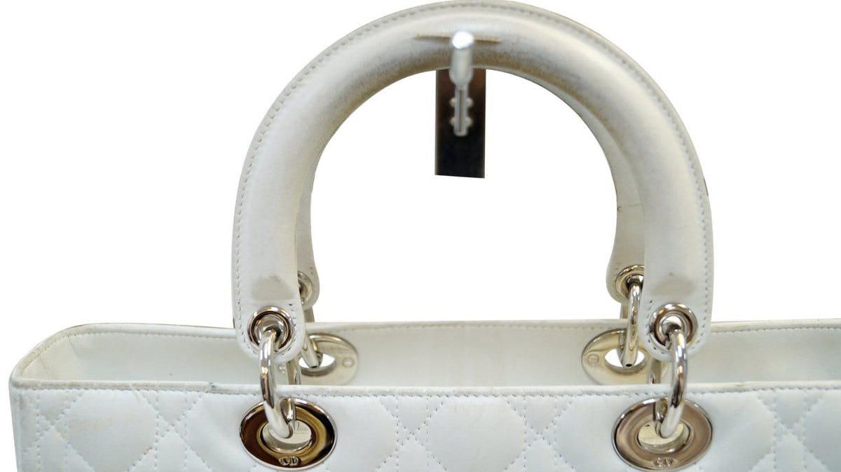 CHRISTIAN DIOR White Lambskin Leather Large Lady Dior Shoulder Bag - FINAL CALL Rovelle Bags