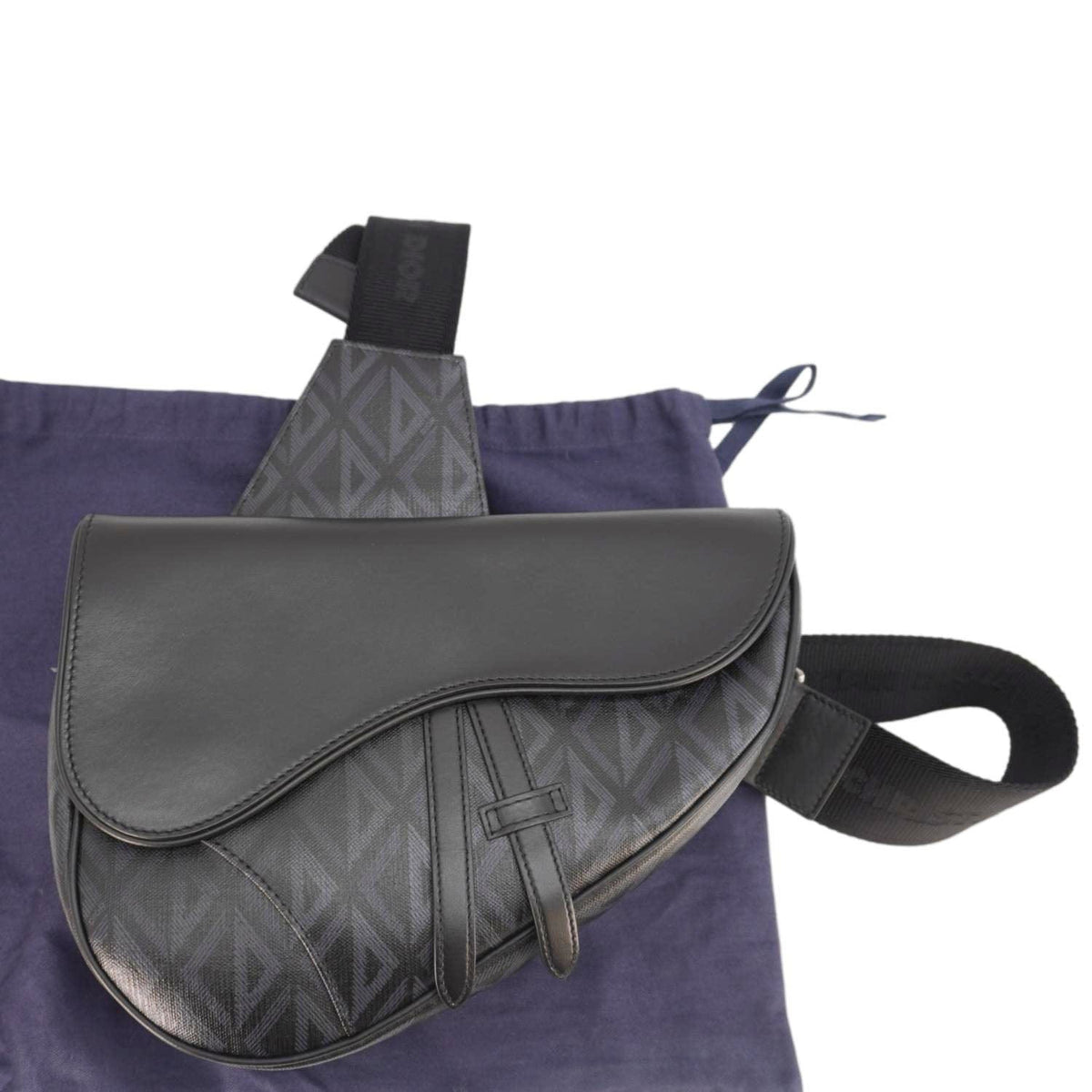 CHRISTIAN DIOR Diamond Canvas Saddle Crossbody Bag Black Rovelle Bags