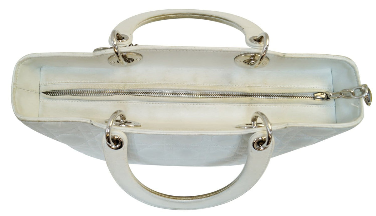 CHRISTIAN DIOR White Lambskin Leather Large Lady Dior Shoulder Bag - FINAL CALL Rovelle Bags