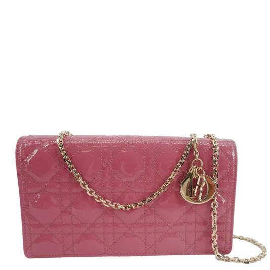 CHRISTIAN DIOR Lady Dior Patent Cannage Leather Chain Pouch Bag Pink Rovelle Bags