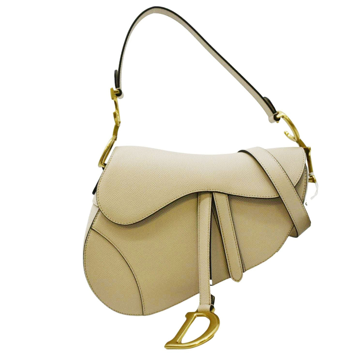 CHRISTIAN DIOR Saddle Grained Calfskin Leather Satchel Shoulder Bag Caramel Beige Rovelle Bags
