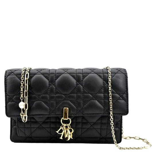 CHRISTIAN DIOR Lady Dior Leather Shoulder Chain Wallet Black Rovelle Bags