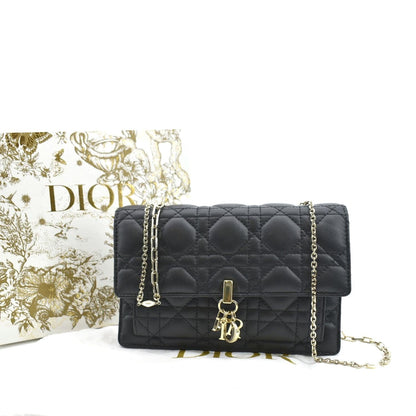 CHRISTIAN DIOR Lady Dior Leather Shoulder Chain Wallet Black Rovelle Bags