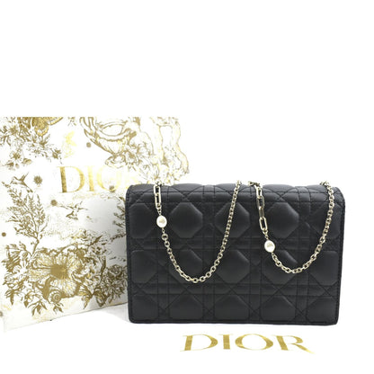 CHRISTIAN DIOR Lady Dior Leather Shoulder Chain Wallet Black Rovelle Bags