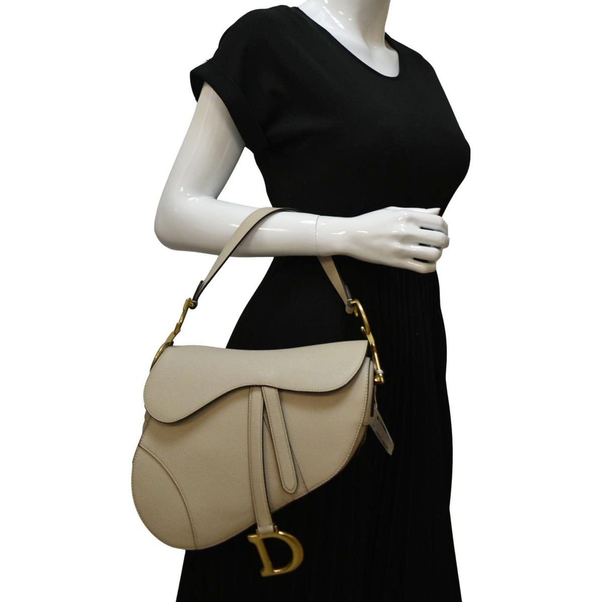 CHRISTIAN DIOR Saddle Grained Calfskin Leather Satchel Shoulder Bag Caramel Beige Rovelle Bags