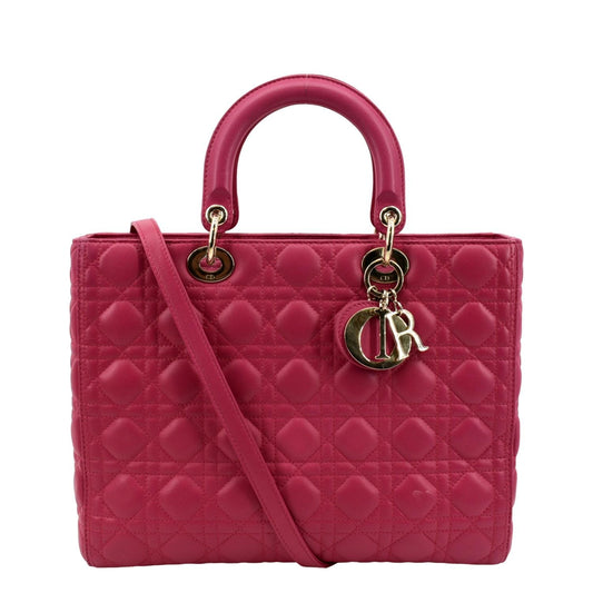 CHRISTIAN DIOR Large Lady Dior Cannage Lambskin Shoulder Bag Pink Rovelle Bags
