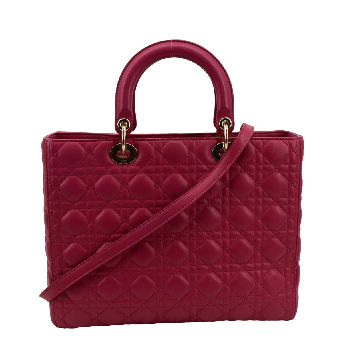 CHRISTIAN DIOR Large Lady Dior Cannage Lambskin Shoulder Bag Pink Rovelle Bags