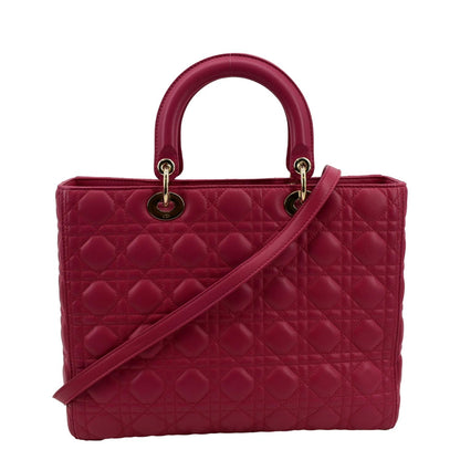 CHRISTIAN DIOR Large Lady Dior Cannage Lambskin Shoulder Bag Pink Rovelle Bags