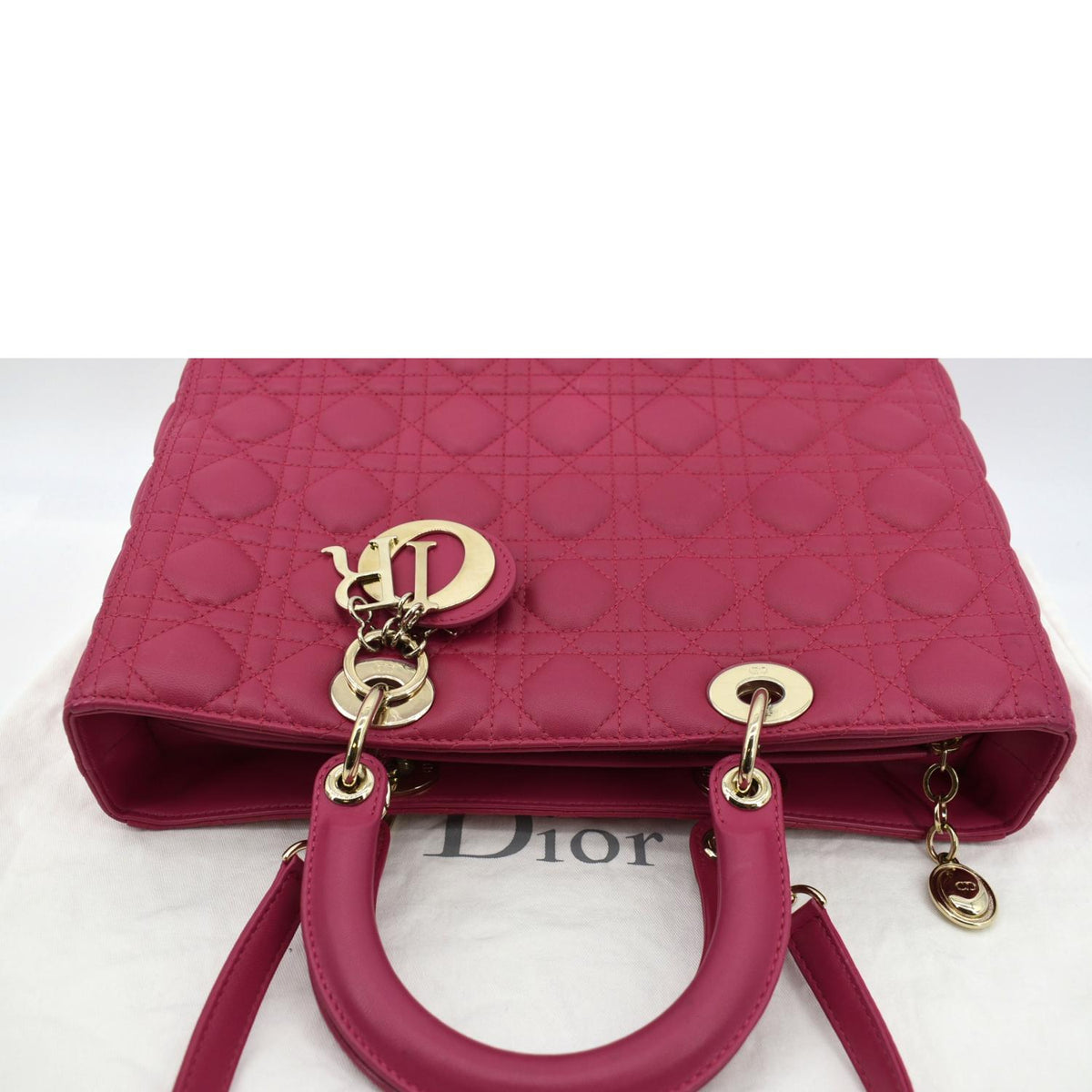 CHRISTIAN DIOR Large Lady Dior Cannage Lambskin Shoulder Bag Pink Rovelle Bags