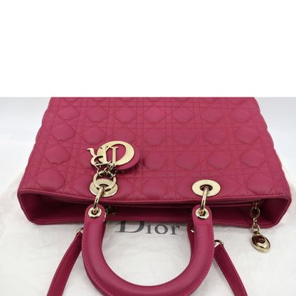 CHRISTIAN DIOR Large Lady Dior Cannage Lambskin Shoulder Bag Pink Rovelle Bags
