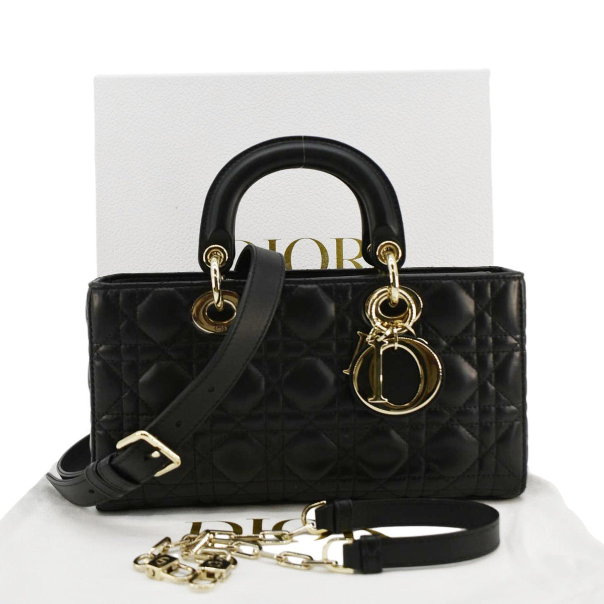 CHRISTIAN DIOR Lady D-Joy Medium Cannage Leather Shoulder Bag Black Rovelle Bags