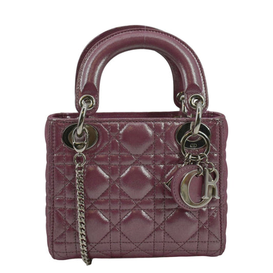 CHRISTIAN DIOR Mini Lady Dior Pearlescent Cannage Lambskin Shoulder Bag Dark Pink Rovelle Bags