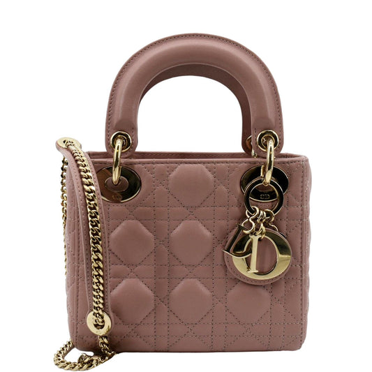 CHRISTIAN DIOR Mini Lady Dior Cannage Lambskin Leather Shoulder Bag Blush Rovelle Bags