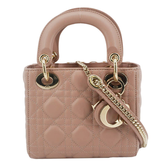 CHRISTIAN DIOR Lady Dior Mini Cannage Leather Crossbody Bag Rose Rovelle Bags