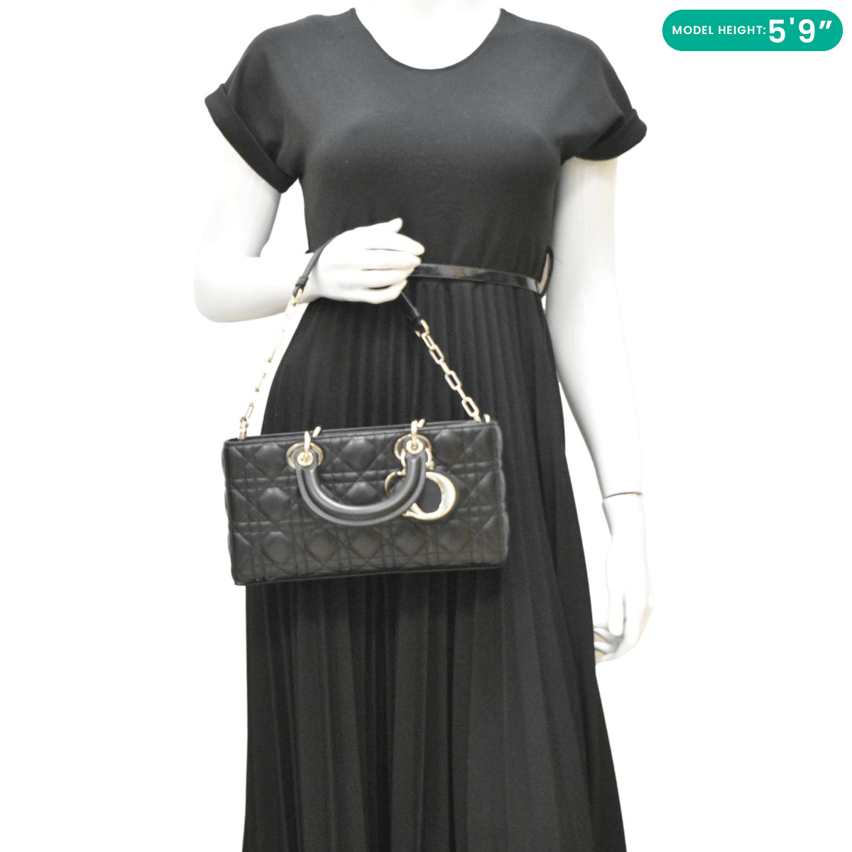 CHRISTIAN DIOR Lady D-Joy Medium Cannage Leather Shoulder Bag Black Rovelle Bags