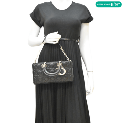 CHRISTIAN DIOR Lady D-Joy Medium Cannage Leather Shoulder Bag Black Rovelle Bags