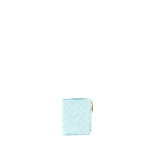 Bottega Veneta Bi-Fold Zip Wallet Lambskin Light Blue