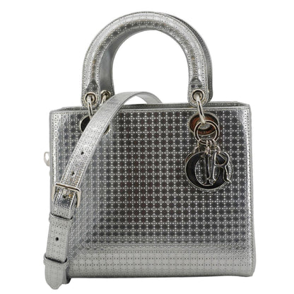 CHRISTIAN DIOR Lady Dior Medium Leather Shoulder Bag Metallic Silver Rovelle Bags