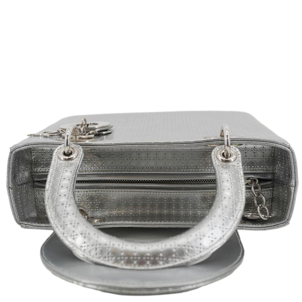 CHRISTIAN DIOR Lady Dior Medium Leather Shoulder Bag Metallic Silver Rovelle Bags