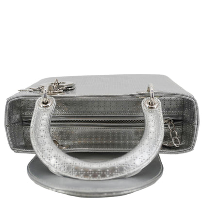 CHRISTIAN DIOR Lady Dior Medium Leather Shoulder Bag Metallic Silver Rovelle Bags