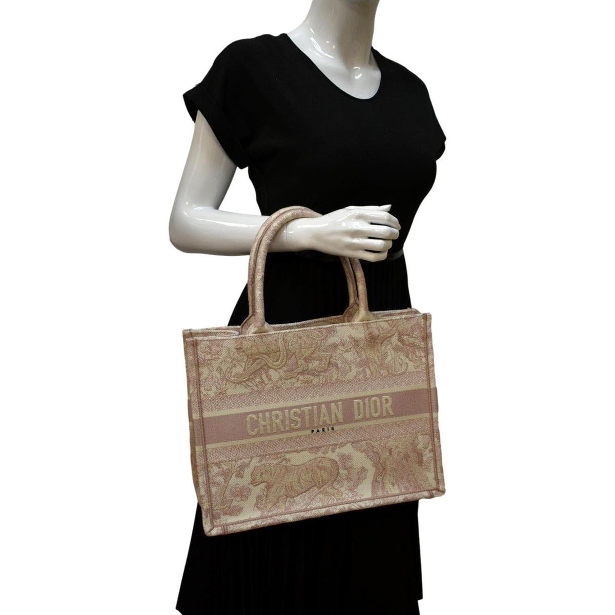 CHRISTIAN DIOR Book Toile de Jouy Motif Embroidery Canvas Tote Bag Pink Rovelle Bags