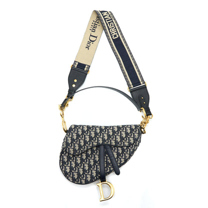 Dior Saddle Purse with Removable Shoulder Strap Oblique Embroidery Blue Rovelle Bags