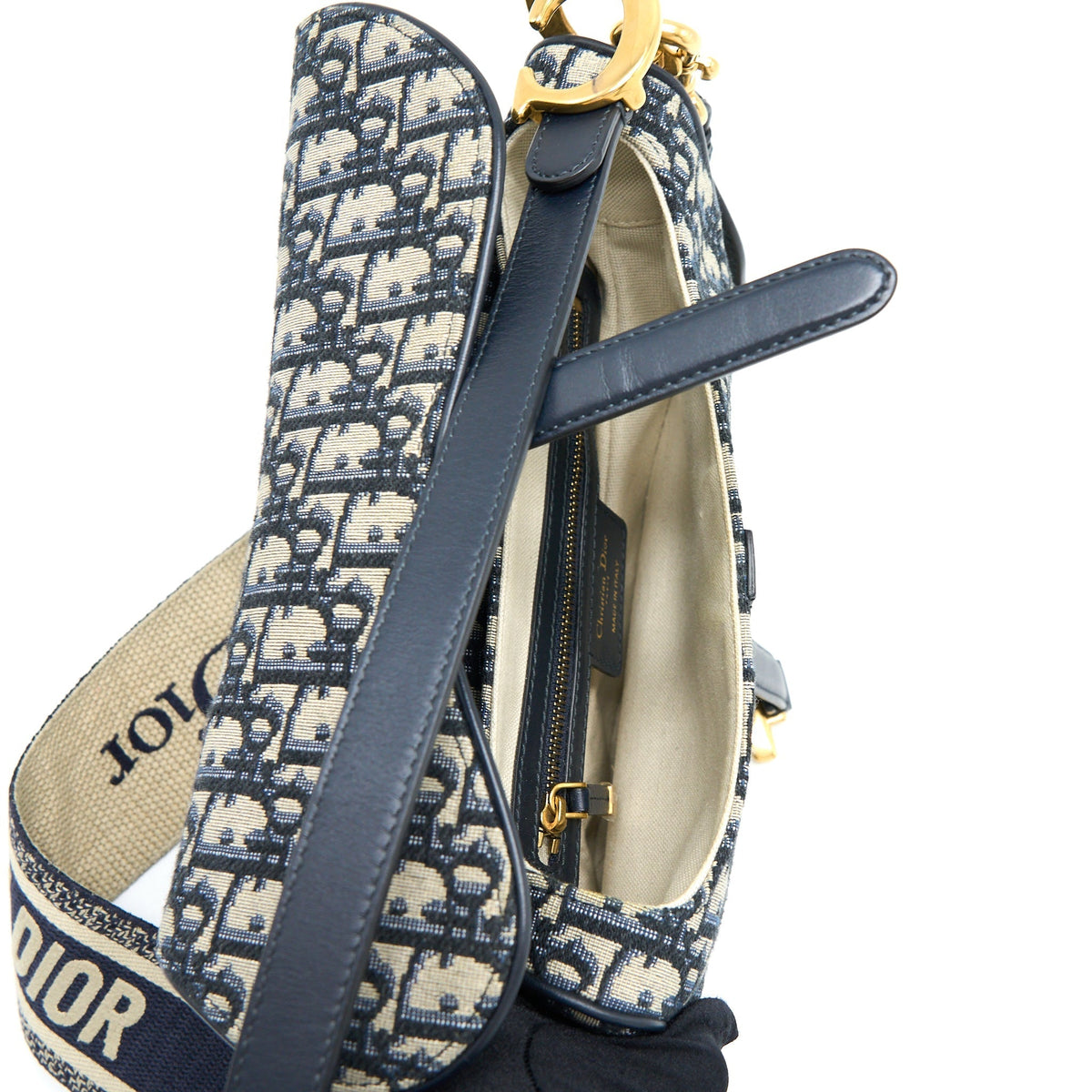 Dior Saddle Purse with Removable Shoulder Strap Oblique Embroidery Blue Rovelle Bags