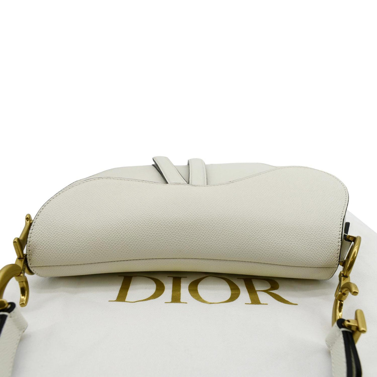 CHRISTIAN DIOR Saddle Grained Calfskin Leather Shoulder Bag Ivory Rovelle Bags
