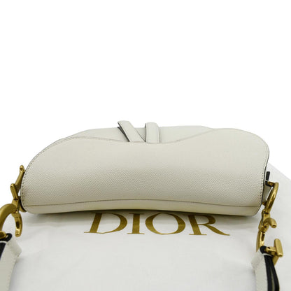 CHRISTIAN DIOR Saddle Grained Calfskin Leather Shoulder Bag Ivory Rovelle Bags