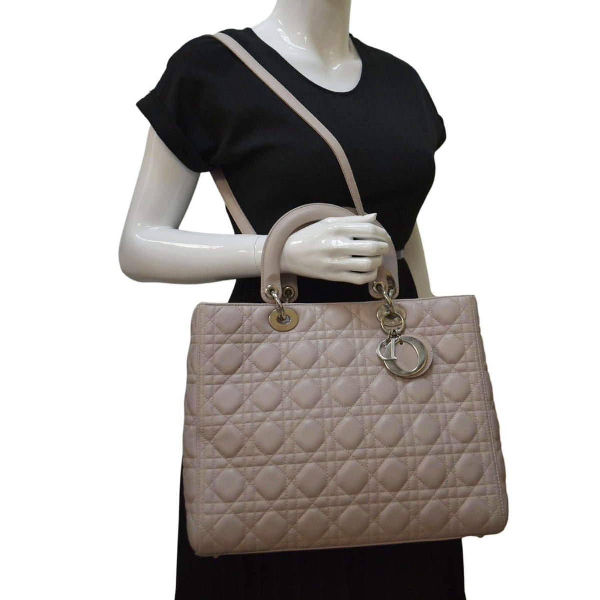 CHRISTIAN DIOR Lady Dior Large Quilted Leather Shoulder Bag Pink Rovelle Bags