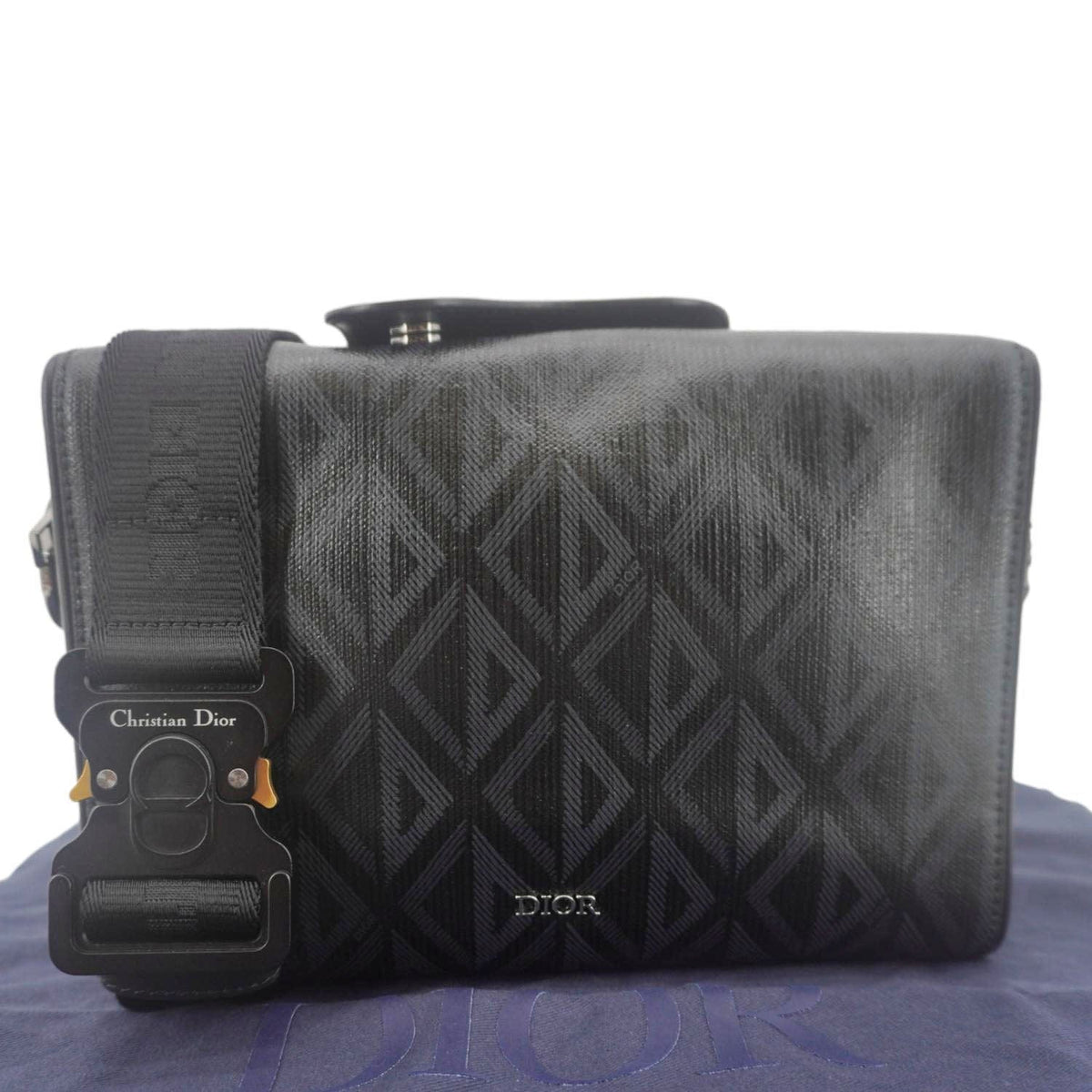 CHRISTIAN DIOR Lingot 22 CD Diamond Canvas Messenger Bag Black Rovelle Bags