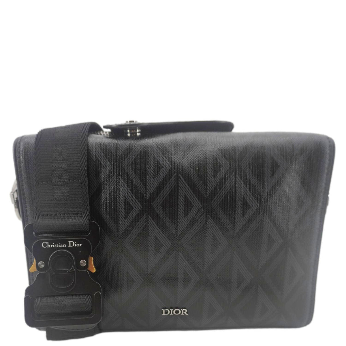 CHRISTIAN DIOR Lingot 22 CD Diamond Canvas Messenger Bag Black Rovelle Bags