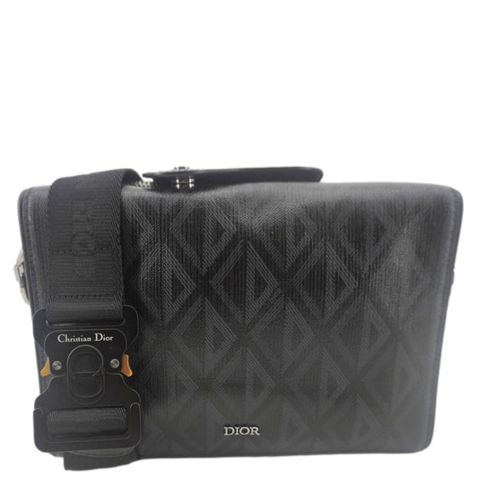 CHRISTIAN DIOR Lingot 22 CD Diamond Canvas Messenger Bag Black Rovelle Bags