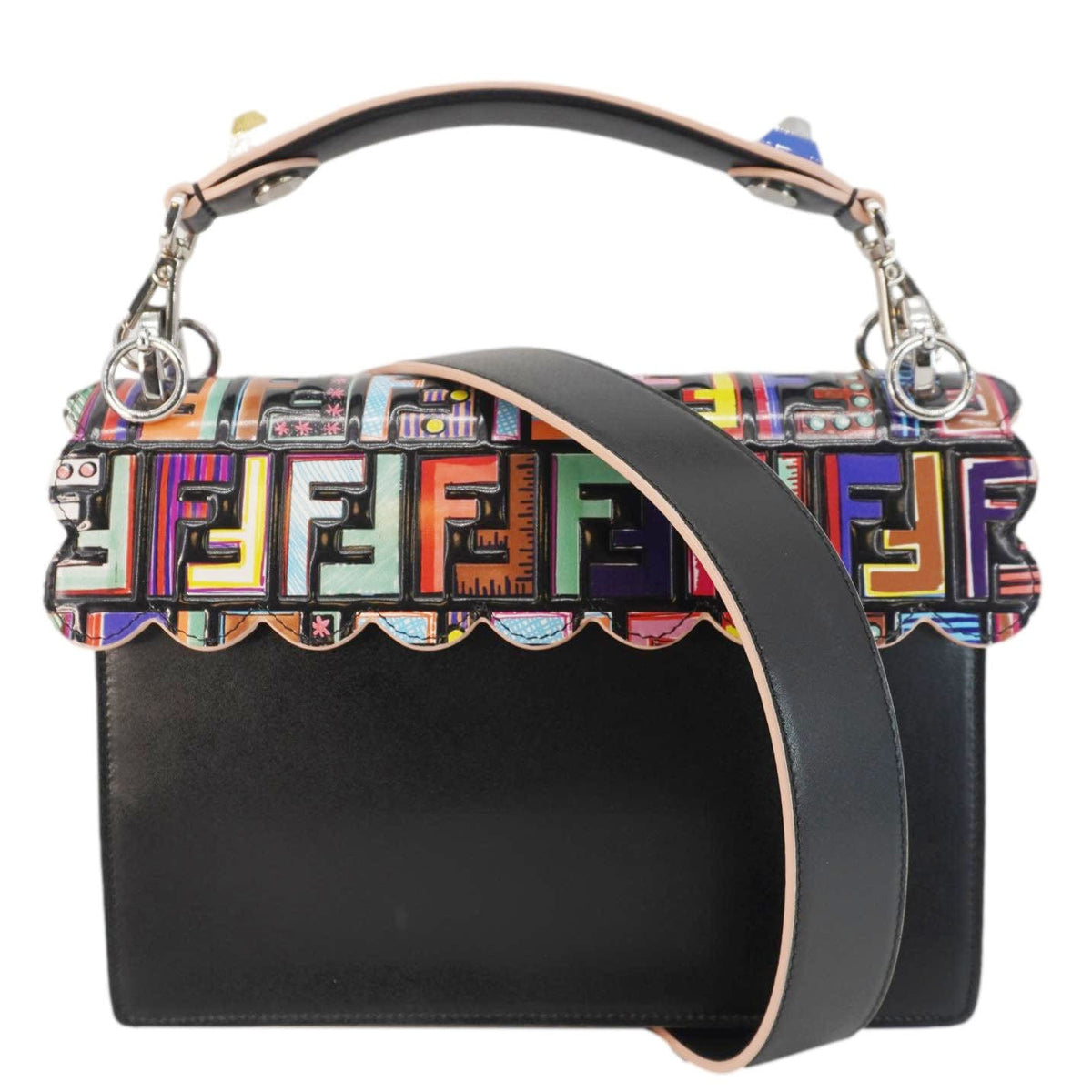 FENDI Fun Fair Kan I Vitello Liberty Leather Shoulder Bag Black Rovelle Bags