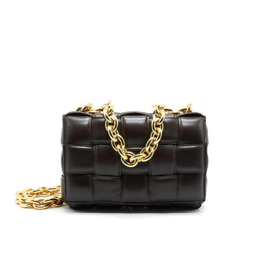 Bottega Veneta Cassette Purse with Chain Brown