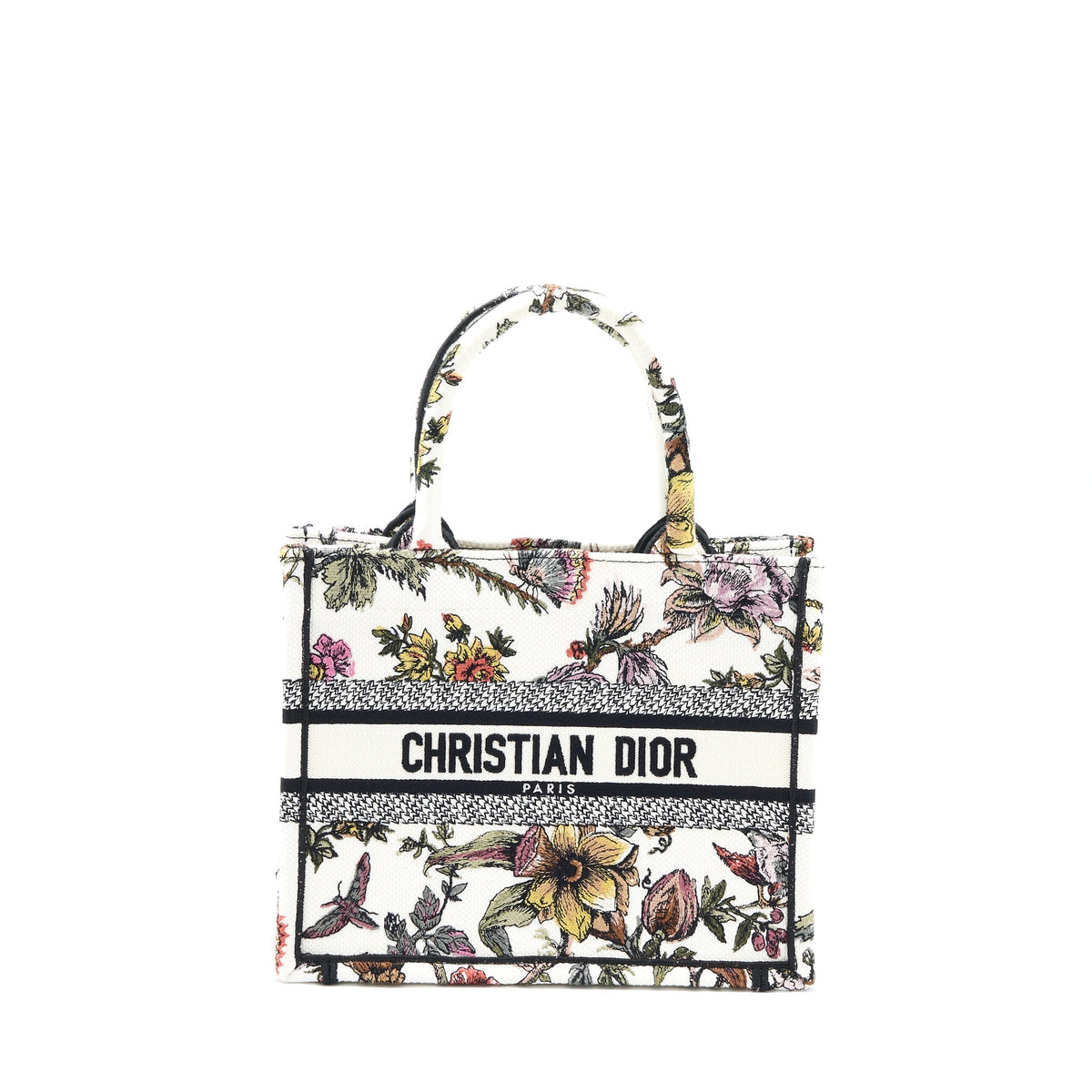 Dior Small Book Tote Dior Petites Fleurs Embroidery Canvas White Multicolour Rovelle Bags