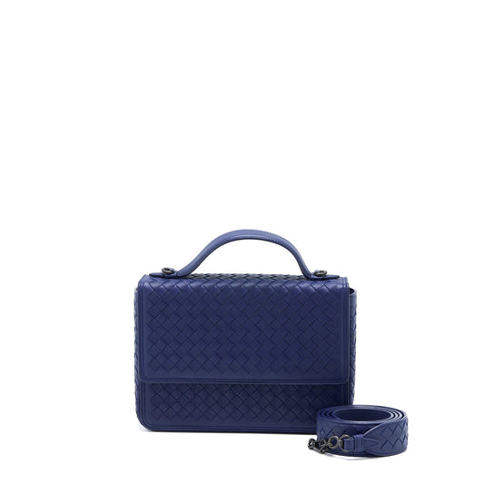 Bottega Veneta Top handle Crossbody Purse Navy Blue With Black Hardware