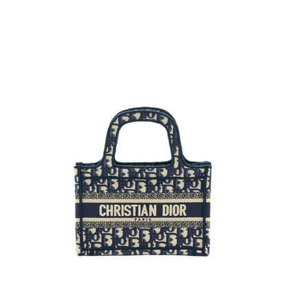 Dior Mini Book Tote Blue Oblique Embriodery Rovelle Bags