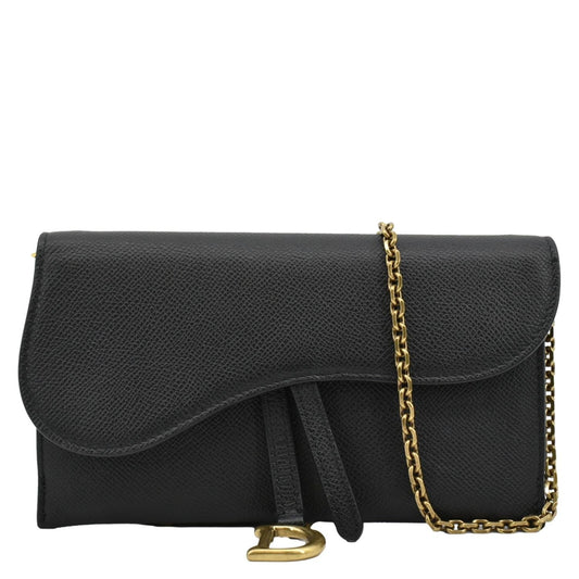 CHRISTIAN DIOR Long Saddle Leather Crossbody Chain Wallet Black Rovelle Bags