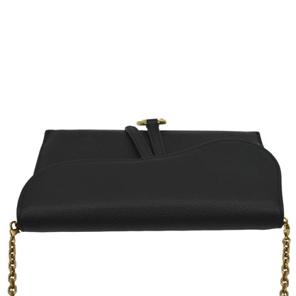 CHRISTIAN DIOR Long Saddle Leather Crossbody Chain Wallet Black Rovelle Bags